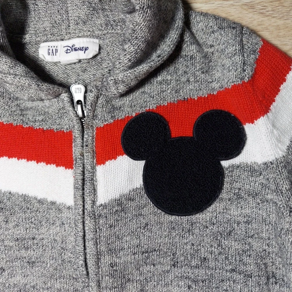 Baby Gap Disney Cardigan Toddler 4 Mickey Mouse Embroidered Wool‎ Gray Zip Up